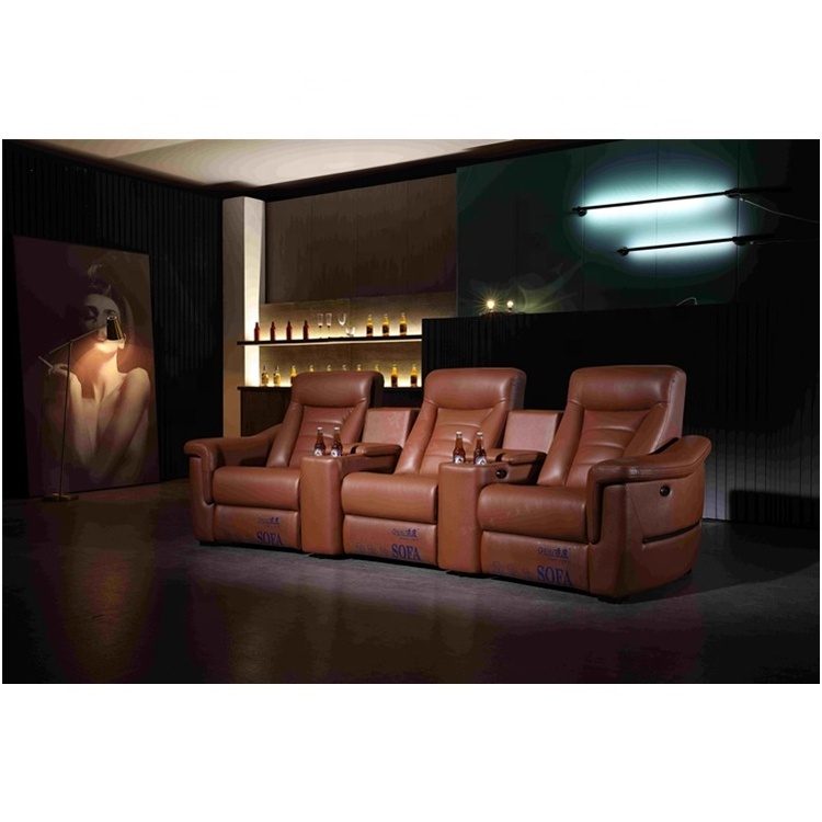 First-class home theater sofa chair curved 3 seater multi-function electric recliner sofas with coffee table