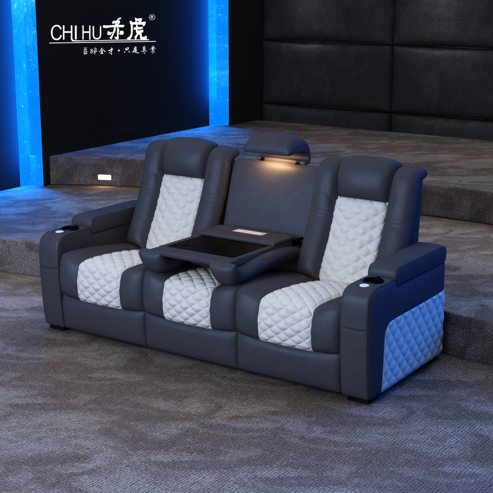 Foshan Furniture multi-functional luxury cinema sofa real leather massage electric recliner lounge customized theater chairs