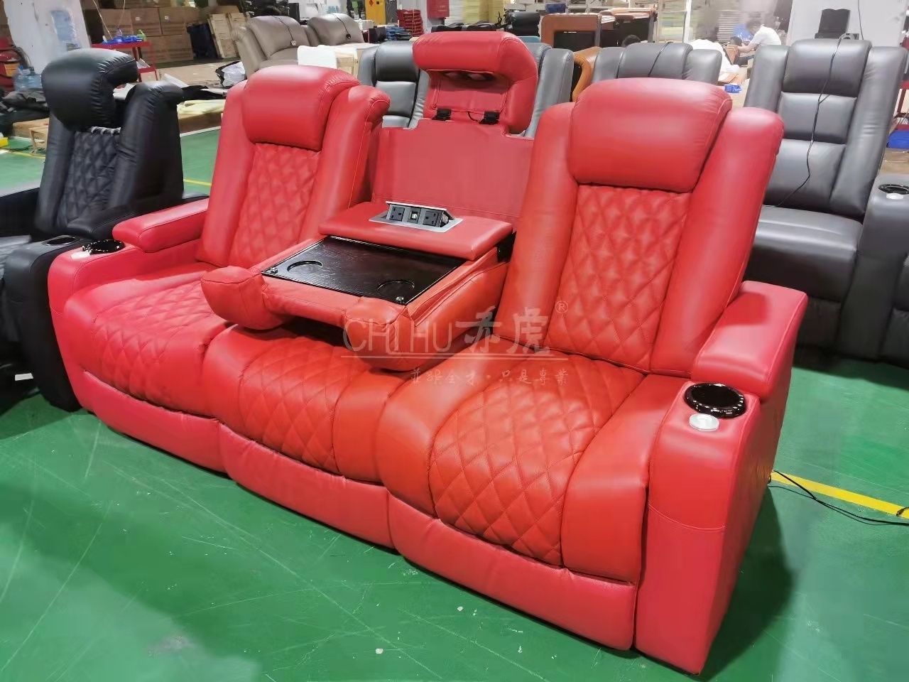 Top grain leather power reclining movie theater sofa vip seating room furniture electric recliner theater chair cinema