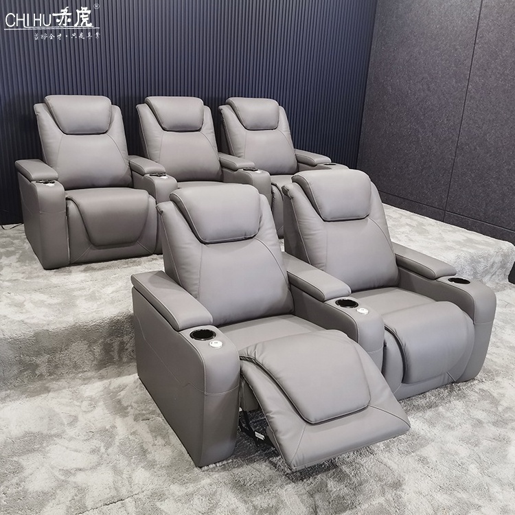 Popular comfortable gray recliner theater seating home use theater automatic theater chairs real leather 2 seater sofas for sale