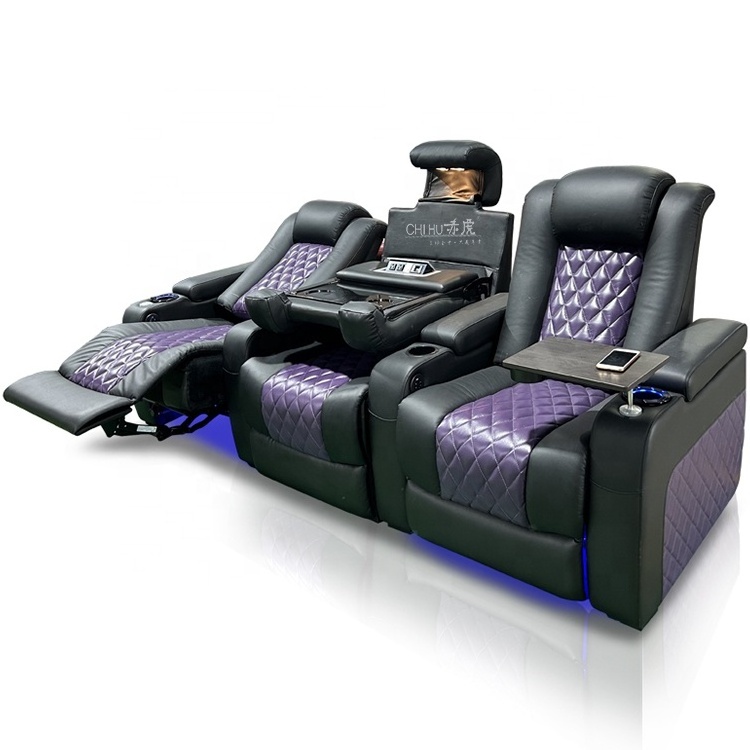 Top grain leather power reclining movie theater sofa vip seating room furniture electric recliner theater chair cinema