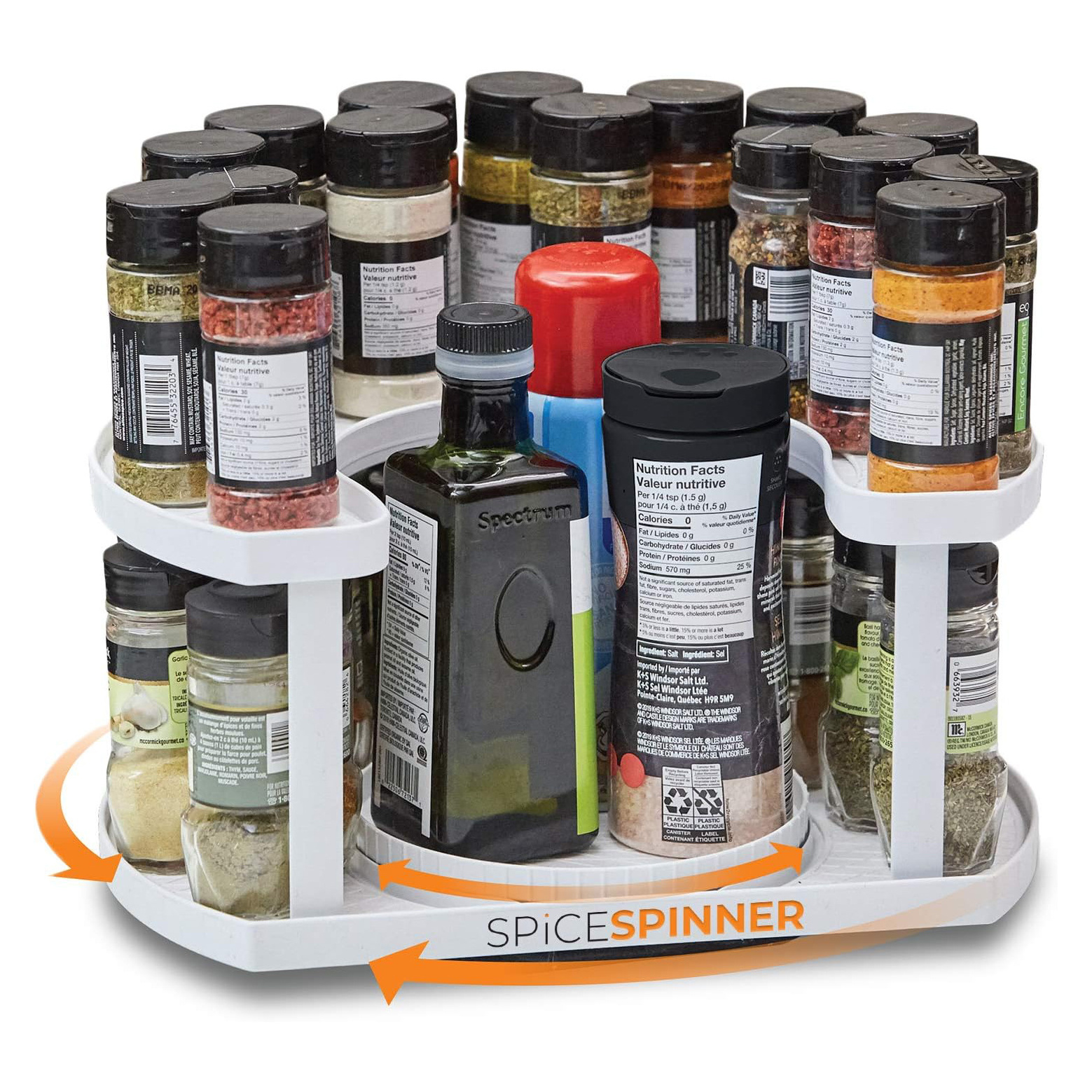 Two-Tiered Spice Organizer & Holder Condiment Spin Turntables Spice Spinner