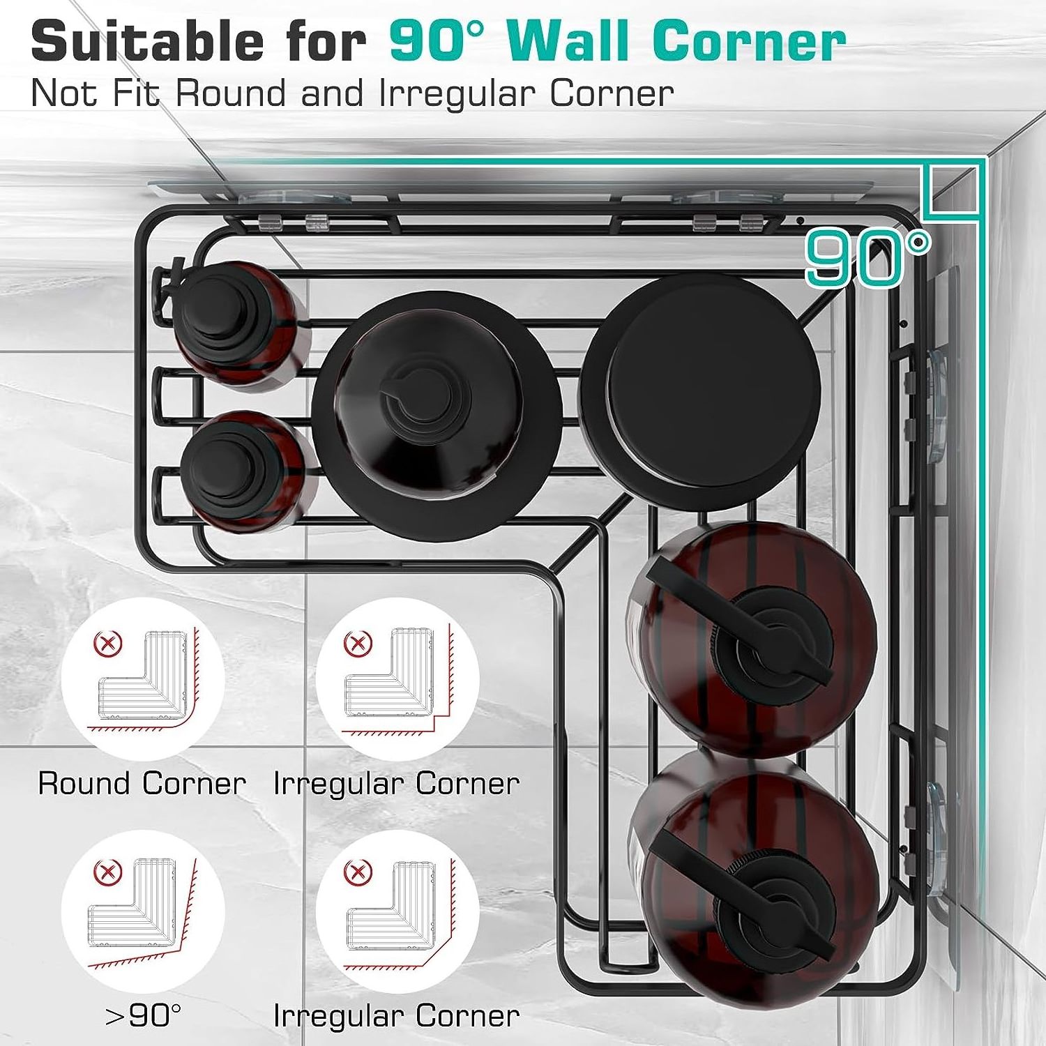 Corner Shower Caddy Adhesive Shower Caddy with Soap Holder and 12 Hooks Wall Mounted Shower Rack