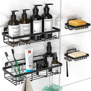 Shower Caddy Shelves Organizer Rack 4 PCS Set Self-Adhesive Black Bathroom shelf wall mounted storage organizer