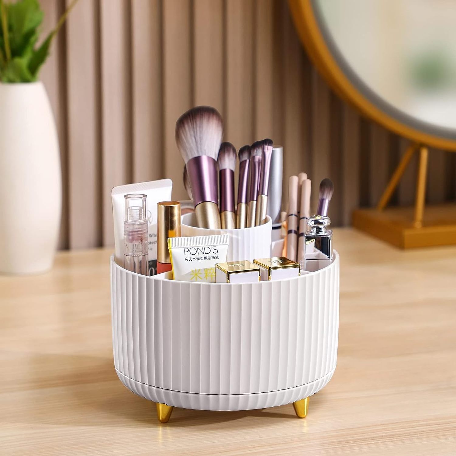 360 Rotating Makeup Brush Holder for Cosmetics Pencil Pen Holder Cup Organizer 5 Slot Make up Brushes Cup