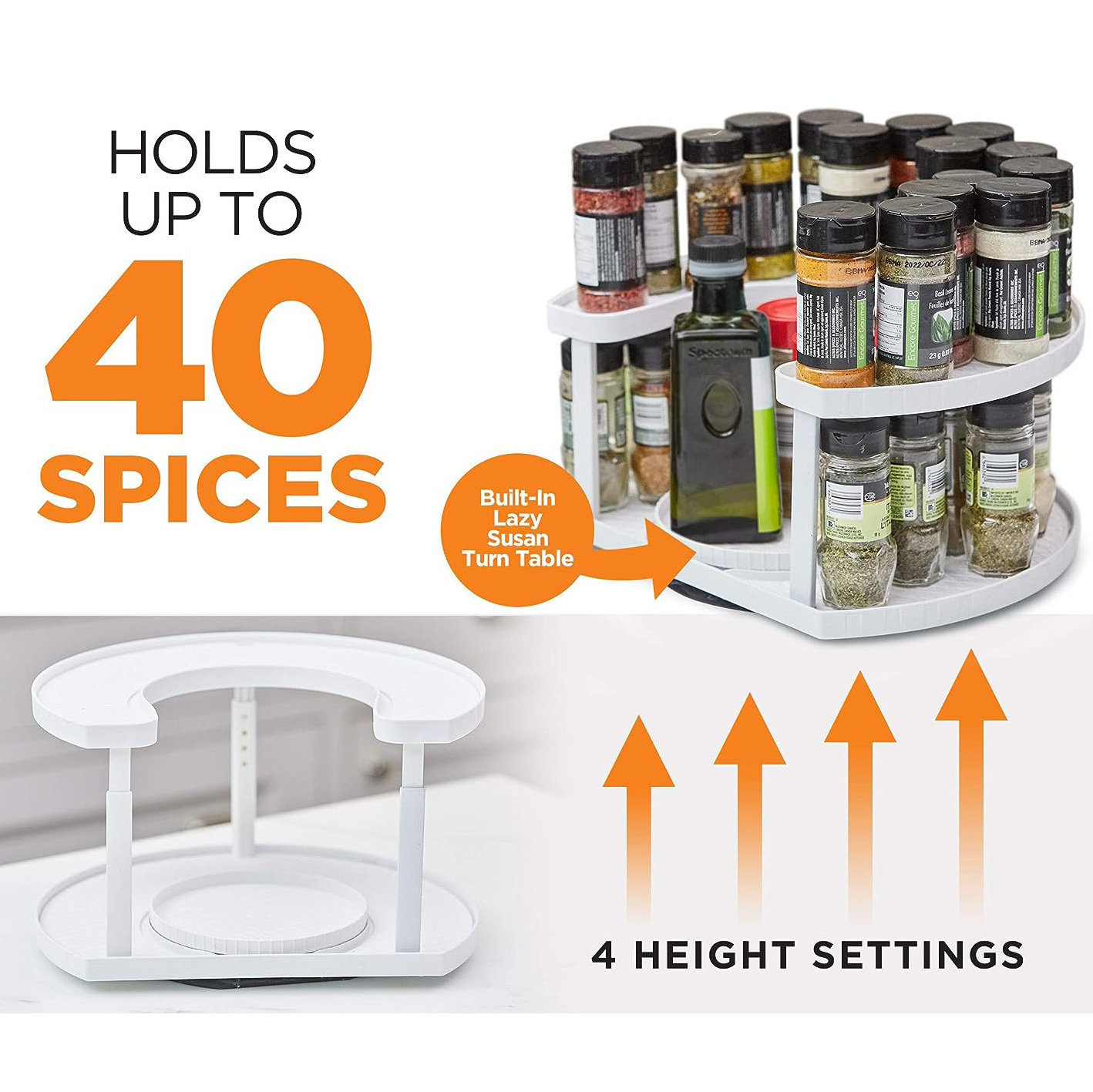 Two-Tiered Spice Organizer & Holder Condiment Spin Turntables Spice Spinner