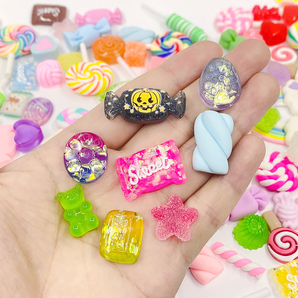 50pcs Assorted Lollipop Sweet Candy Resin Flatback Slime Charms For DIY Craft Making Nail Art Phone Case Decoration