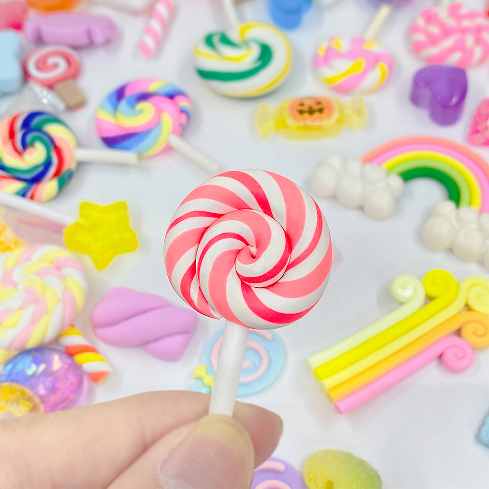 50pcs Assorted Lollipop Sweet Candy Resin Flatback Slime Charms For DIY Craft Making Nail Art Phone Case Decoration