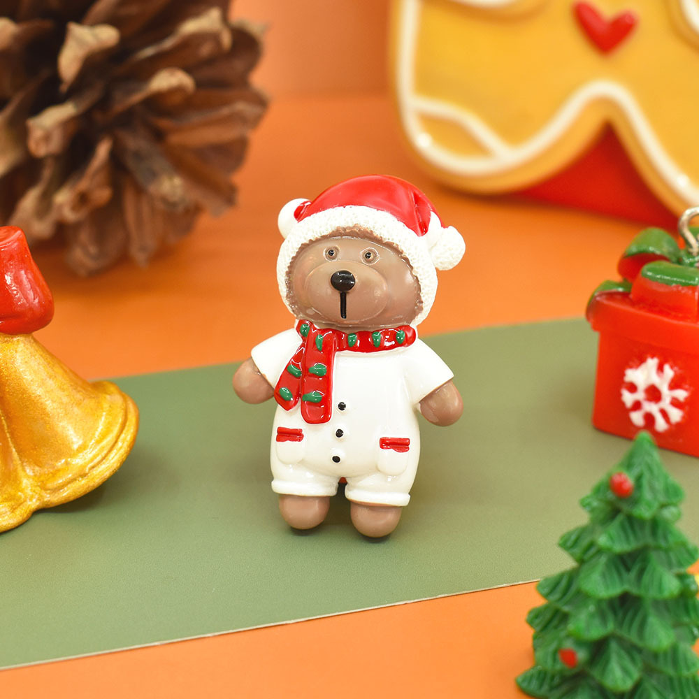 Christmas Bear Flatback Charms Resin Christmas Ornaments For DIY Jewelry Making Earring Pendant Cream Glue Phone Case Decoration