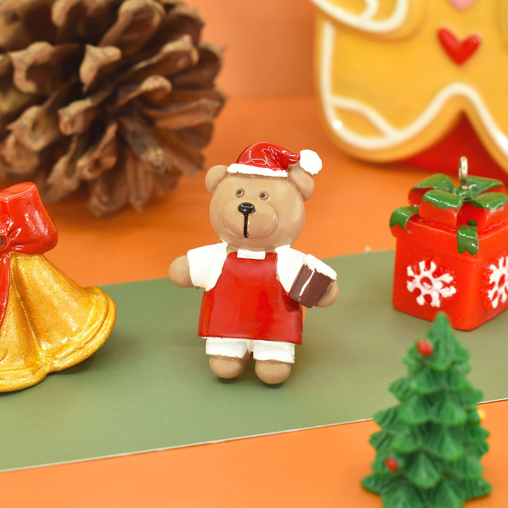 Christmas Bear Flatback Charms Resin Christmas Ornaments For DIY Jewelry Making Earring Pendant Cream Glue Phone Case Decoration