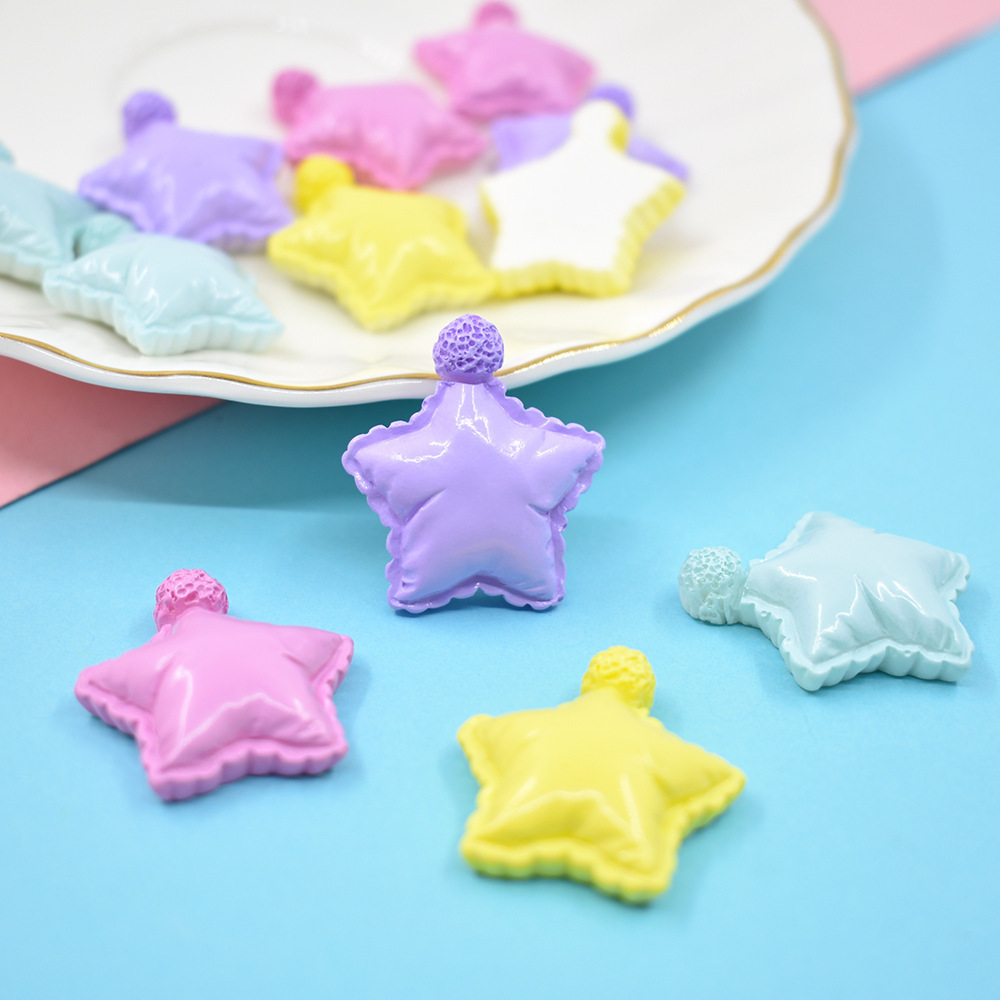 Hot Selling Macaron Cloro Star Pillow Flatback Resin Charms For Doll House Miniature Props DIY Cream Glue Handmade Material