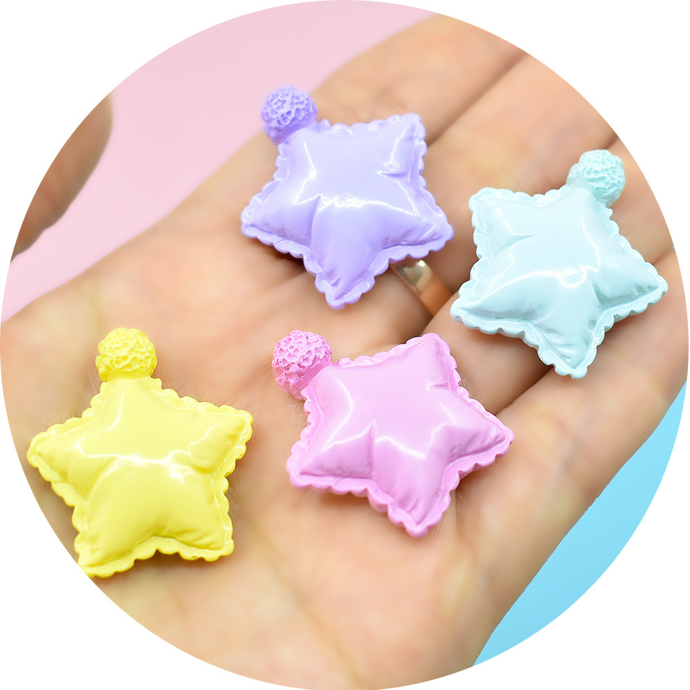 Hot Selling Macaron Cloro Star Pillow Flatback Resin Charms For Doll House Miniature Props DIY Cream Glue Handmade Material