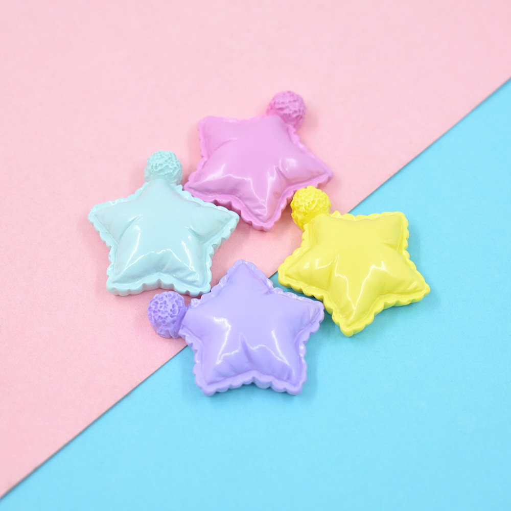 Hot Selling Macaron Cloro Star Pillow Flatback Resin Charms For Doll House Miniature Props DIY Cream Glue Handmade Material