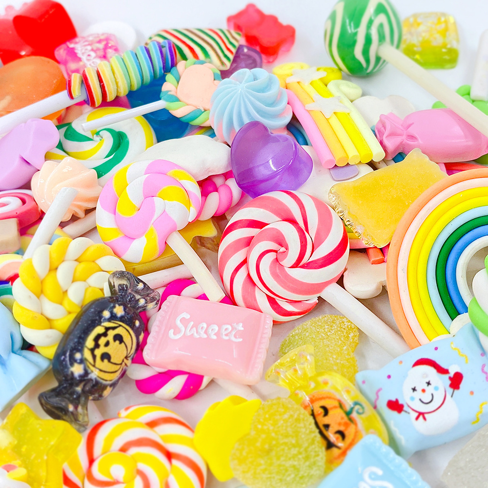 50pcs Assorted Lollipop Sweet Candy Resin Flatback Slime Charms For DIY Craft Making Nail Art Phone Case Decoration