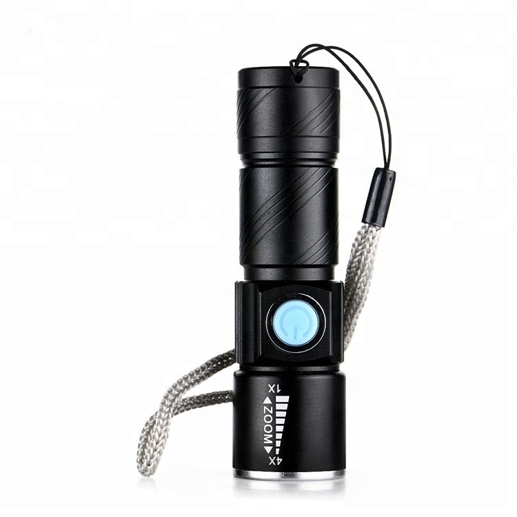 Zoom Dimmer LED Pocket Flashlight With USB Charger Portable LED Light Torch