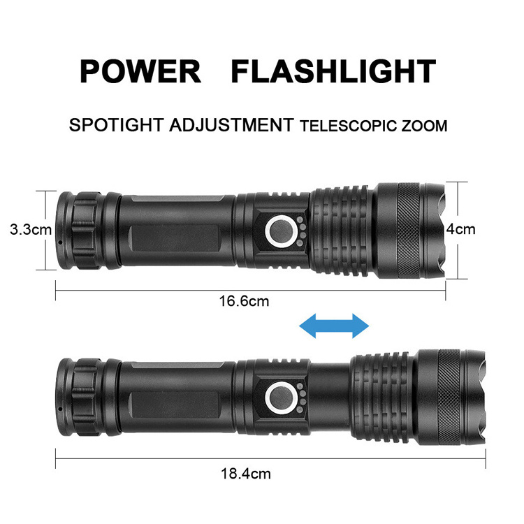 Factory Supply High Lumen Long Range 5 Lighting mode 18650 battery XHP50 Tactical  USB Rechargeable Flashlight with plastic case