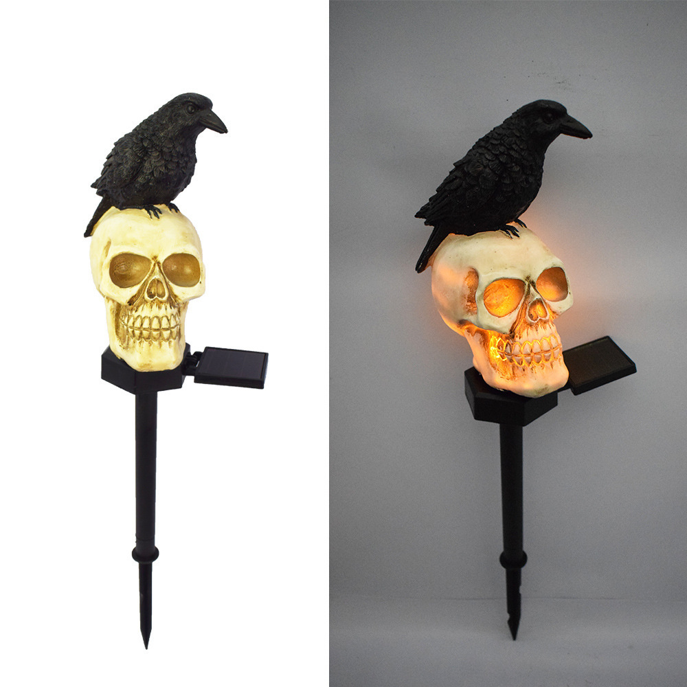 Customized  Resin crafts Halloween lights for Table ornaments Crow Outdoor solar garden light  for Halloween Decorations