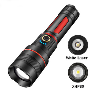 Powerful P80 Led Rechargeable Flashlight with white laser light and 26650 battery