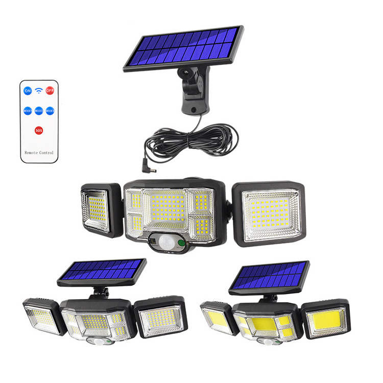 3 Head Adjustable 192 Led Wide Angle indoor house Solar Panel security power motion sensor wall flood lights outdoor for garden