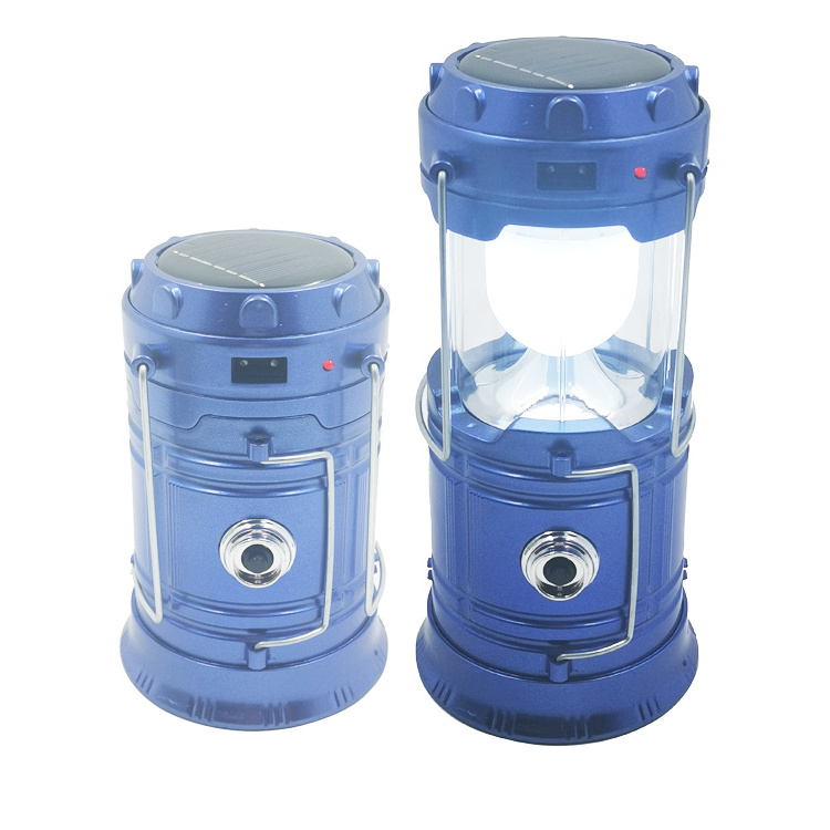 Outdoor Portable Plastic 6+1W Led hanging camping solar powered rechargeable lantern lamp light with gold black blue foldable