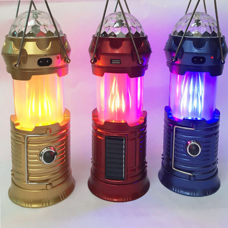 Outdoor Garden collapsible rechargeable hanging powered light battery Led Solar Fire lantern For camping