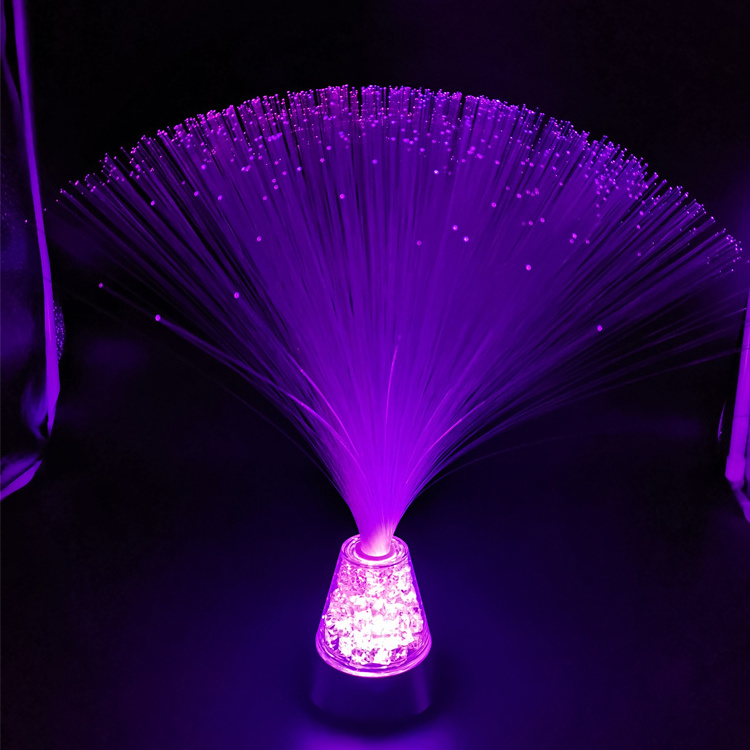 RGB color changing crystal base battery operated fiber optic lamp