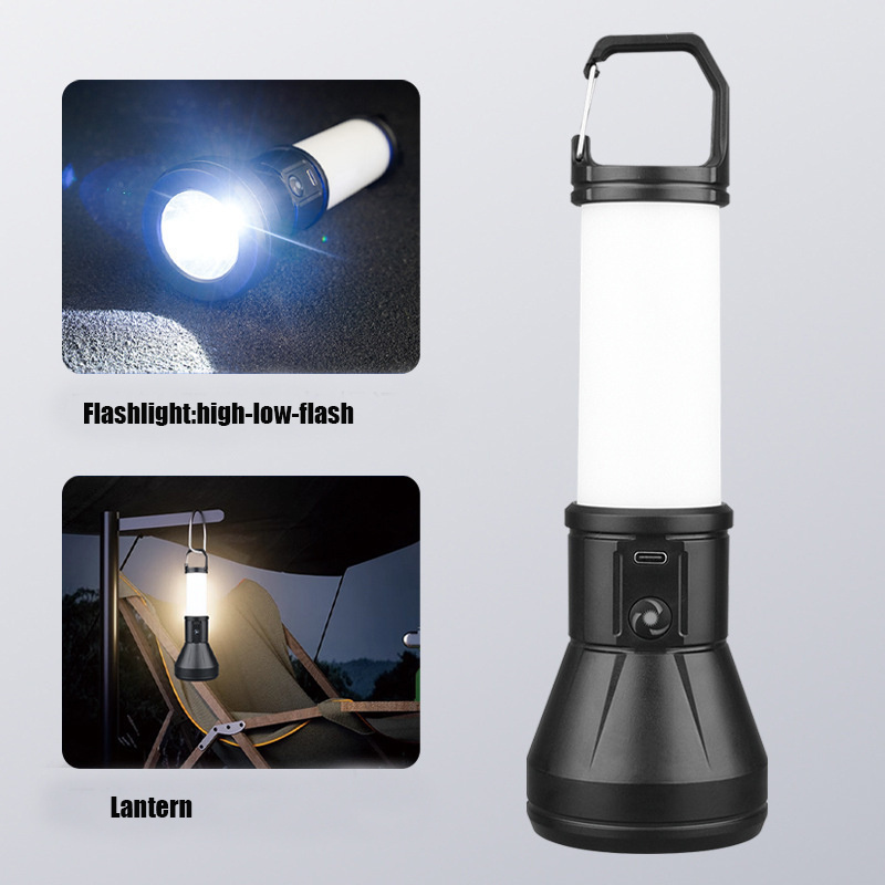 2024 New Design Linterna Dual light Led Rechargeable Lantern Torch Led Flashlight with spring hook