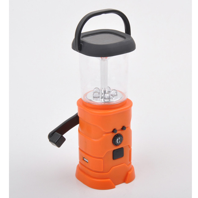 Outdoor 5 LED Solar Power Rechargeable camping Light Hand Crank Dynamo Flashlight with AM/FM Radio Lantern for Camping