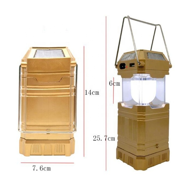 Collapsible Golden ABS plastic 1W+6 Led Rechargeable Solar led camping Lantern