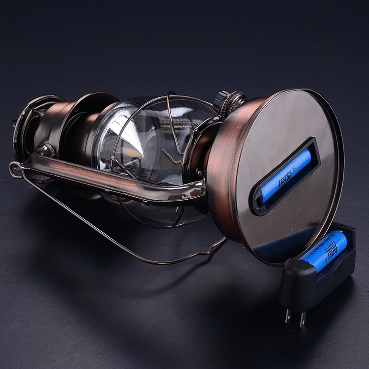 Copper Design 23.5CM  Dimmable Rechargeable 18650 battery LED Storm Light Camping Lantern