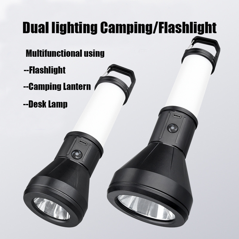 2024 New Design Linterna Dual light Led Rechargeable Lantern Torch Led Flashlight with spring hook