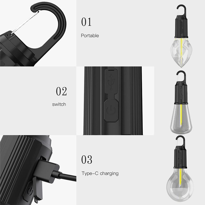 Factory Supply LED Camping Tent Light Bulb Portable Hanging Fishing Outdoor Waterproof Lantern Rechargeable Camping Lamp Hiking