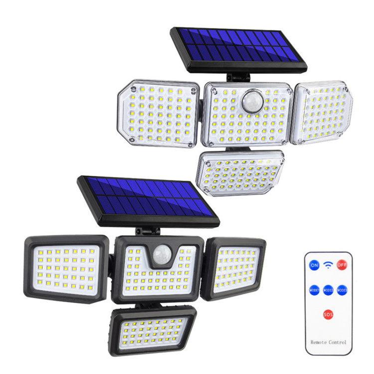 Waterproof 181 LED Flood Light Detected Spotlight 4 Heads Security Solar Powered Motion Sensor Lights Outdoor