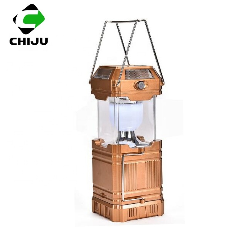 Collapsible Golden ABS plastic 1W+6 Led Rechargeable Solar led camping Lantern