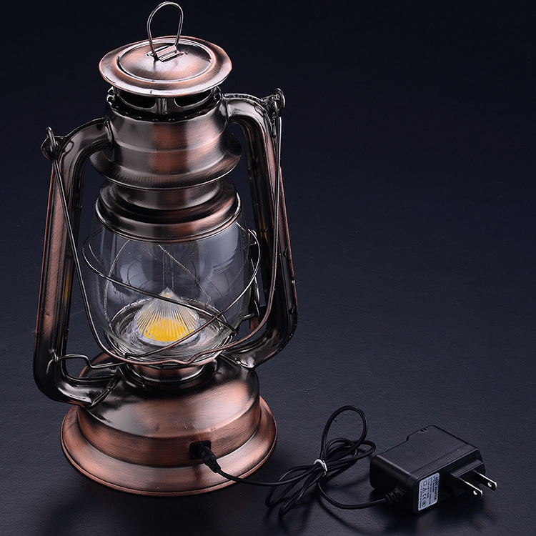 Copper Design 23.5CM  Dimmable Rechargeable 18650 battery LED Storm Light Camping Lantern