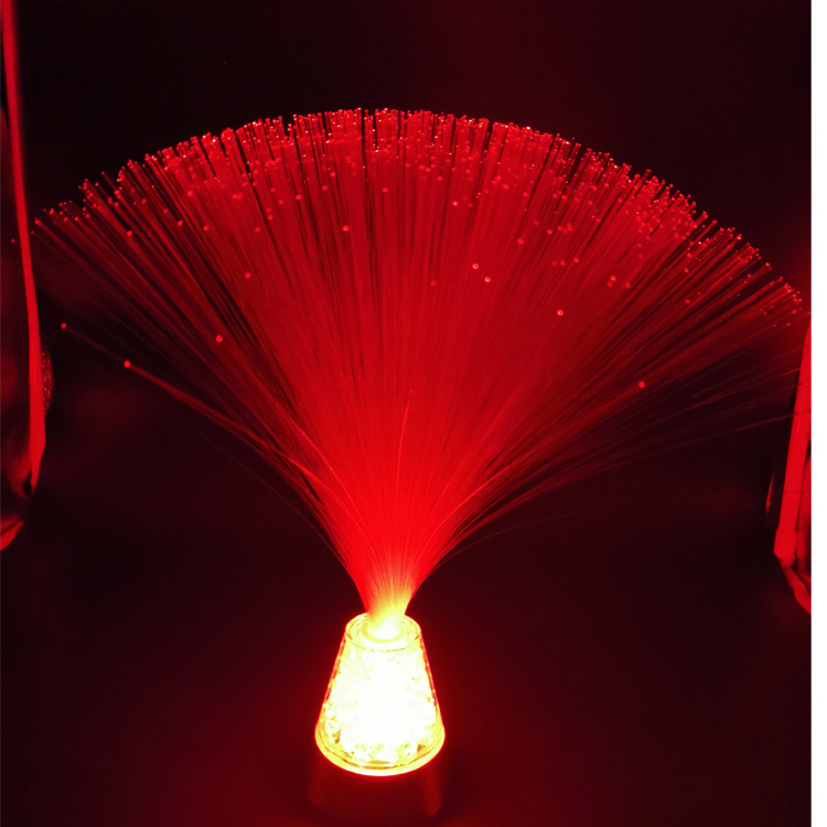 RGB color changing crystal base battery operated fiber optic lamp