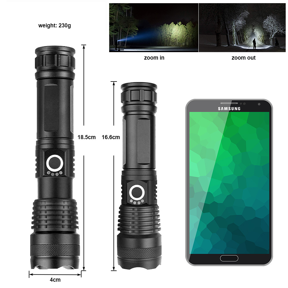 Super bright led flashlight tactical XHP50 emergency torch light led flashlight with 3000mah battery