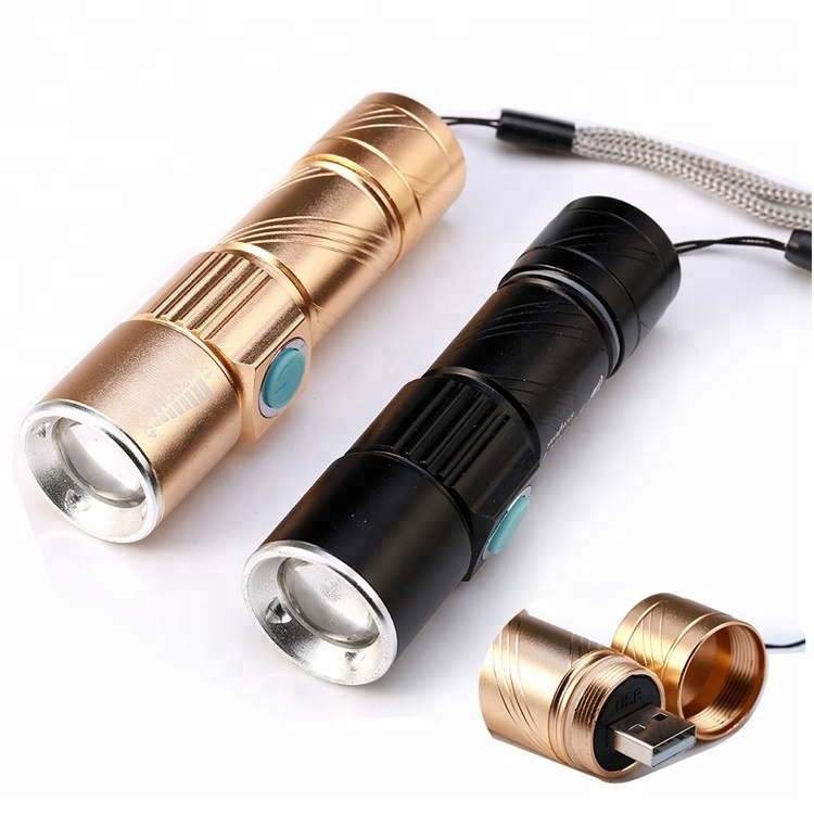 Zoom Dimmer LED Pocket Flashlight With USB Charger Portable LED Light Torch