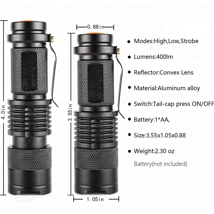 Ultra Bright Handheld Mini LED Flashlight with Clip Adjustable Focus Small Tactical Flashlight