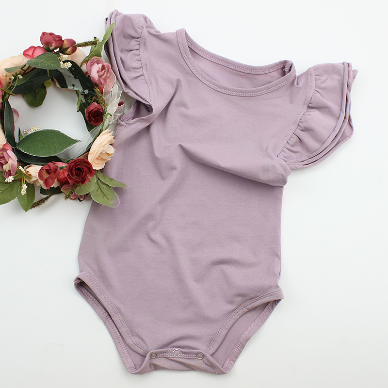 Hot Sale Newborn Baby Clothes Cute Baby Flutter Sleeve Lavender Knit Cotton Baby Girls Rompers