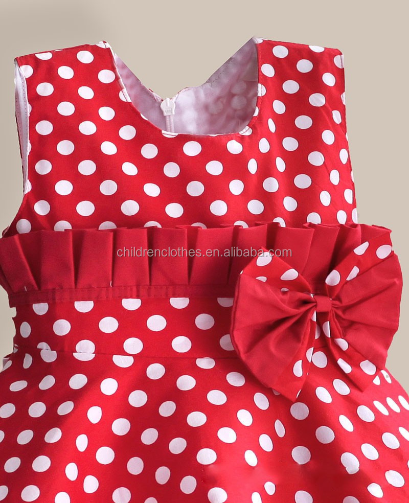 In boutique luxurious princess girl modern clothes red polka dots frock design with hat infant baby girl dresses