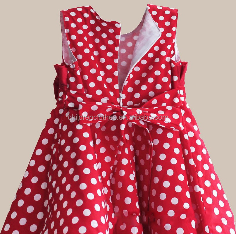 In boutique luxurious princess girl modern clothes red polka dots frock design with hat infant baby girl dresses