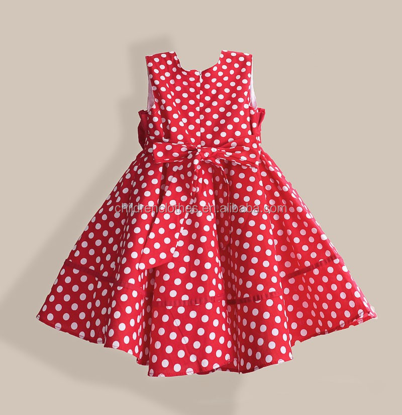 In boutique luxurious princess girl modern clothes red polka dots frock design with hat infant baby girl dresses