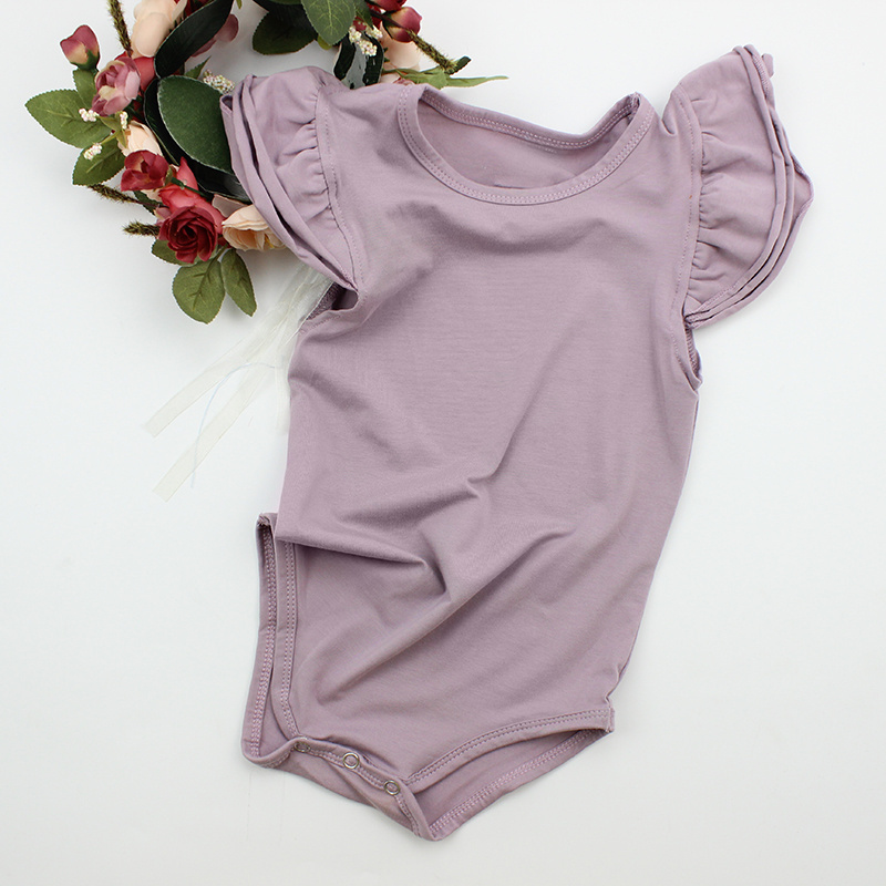 Hot Sale Newborn Baby Clothes Cute Baby Flutter Sleeve Lavender Knit Cotton Baby Girls Rompers