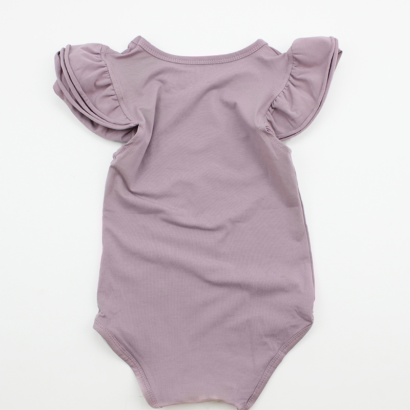 Hot Sale Newborn Baby Clothes Cute Baby Flutter Sleeve Lavender Knit Cotton Baby Girls Rompers