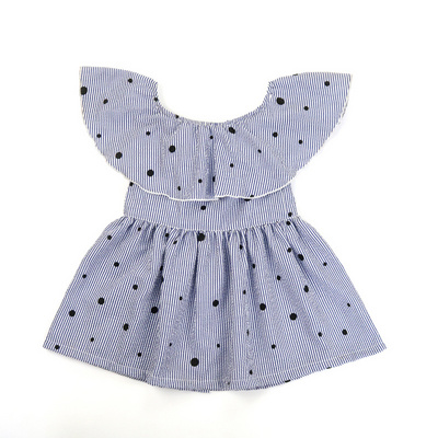 Wholesale Summer Kids Girls Lovely Dresses Blue and White Stripe and DOT Printing Girls Dress