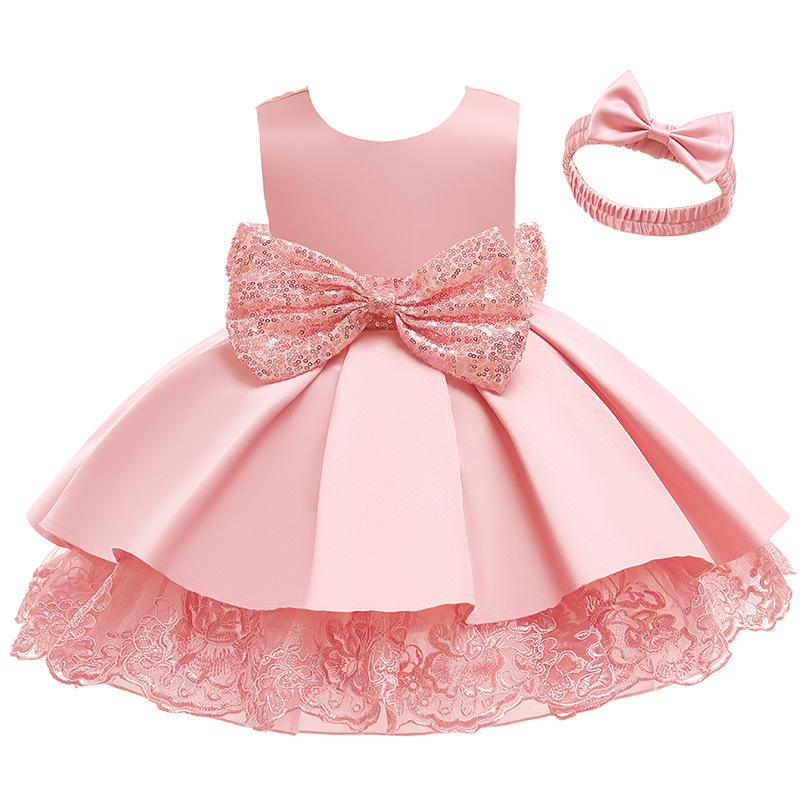 Wholesale Sequin Bow Baby Girl Princess Party Dress Tuxedo Tuxedo Children's clothing suit dress