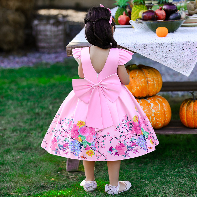 Girl'S Printed Dress Princess Dress KidS First Birthday Dress Wholesale Send Head Hoop