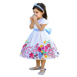 Girl'S Printed Dress Princess Dress KidS First Birthday Dress Wholesale Send Head Hoop