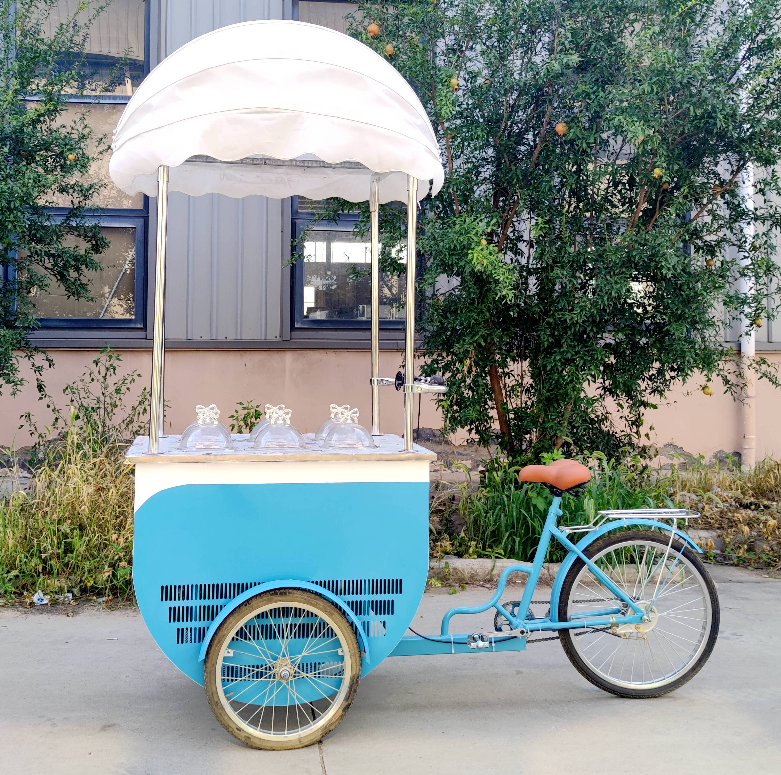 Street vending chocolate bike pedal coffee trike electric food cart for sale